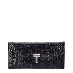 Toteme T-Lock Croc-Embossed Leather Continental Wallet, Black